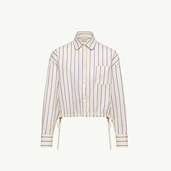 moncler navy white striped drawstring cropped collar shirt